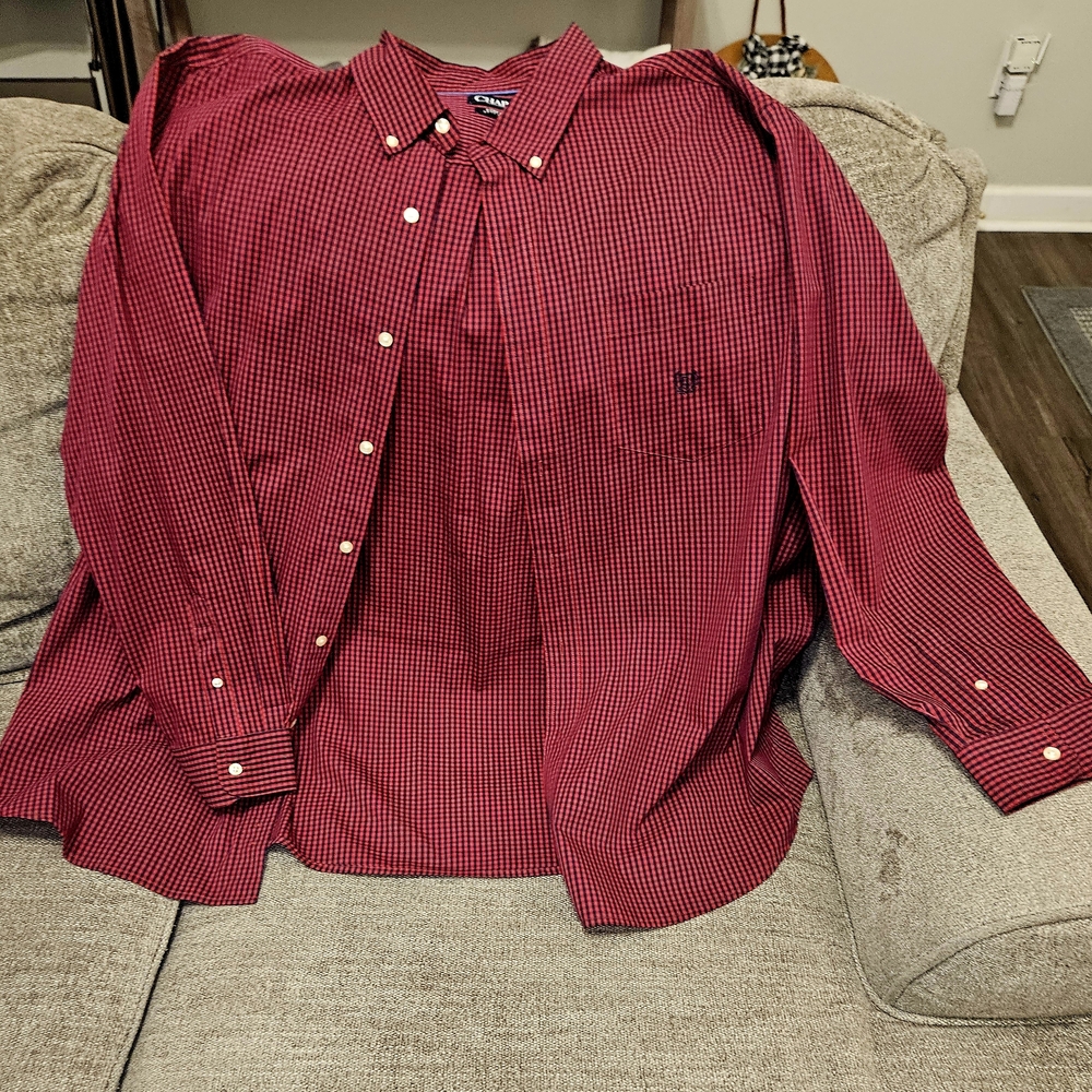 Chaps Men's Burgundy Checkered Button Down Shirt